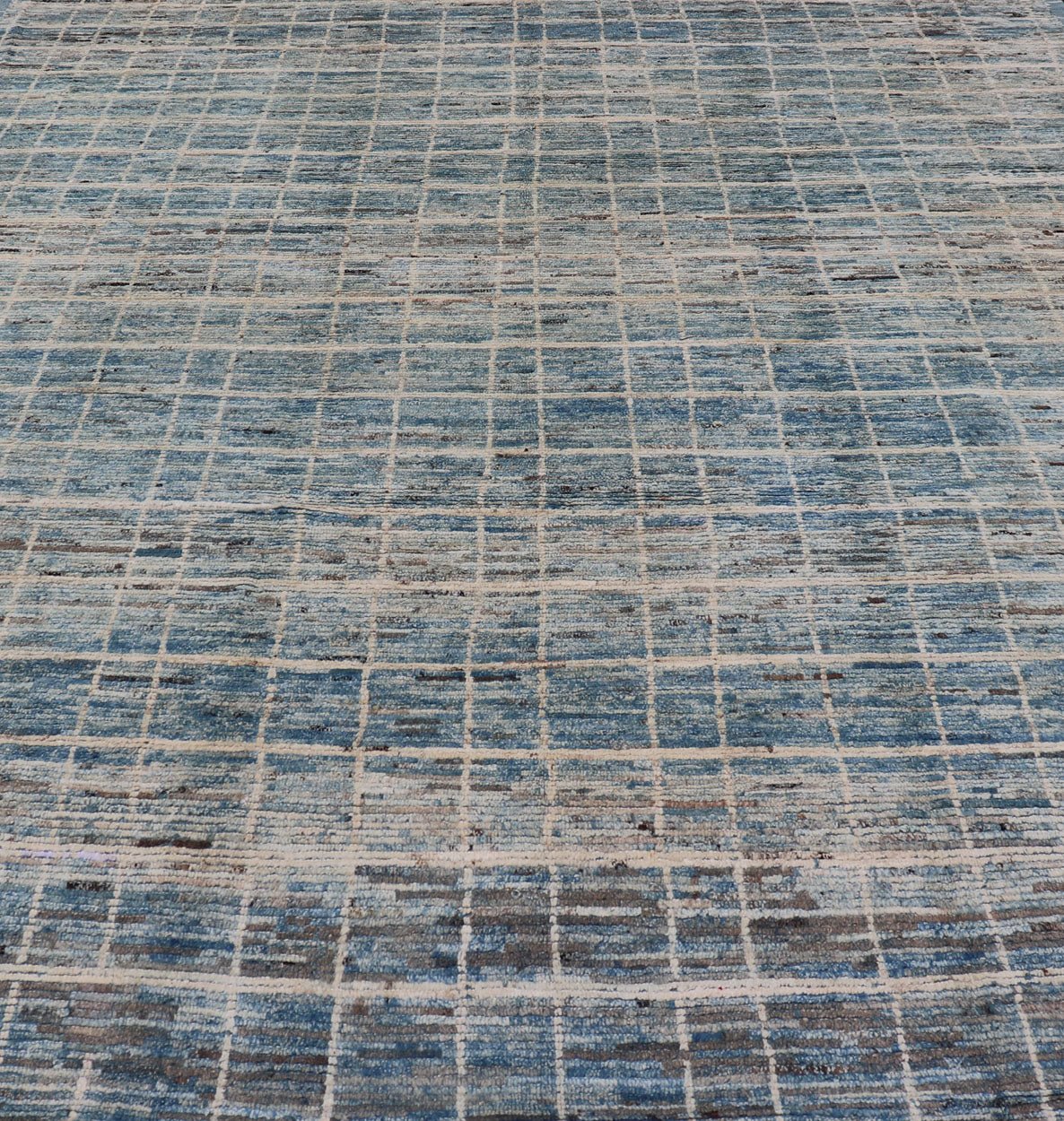 Modern Moroccan Rug by Keivan Woven Arts in Variegated Blue. Keivan Woven Arts rug AFG - 30606, country of origin / type: Afghanistan /Modern Casual. Measures: 9'6 x 11'8. This modern design and modern colored piled rug it a perfect option for mode... - Keivan Woven ArtsAFG - 30606 - 13984Rug