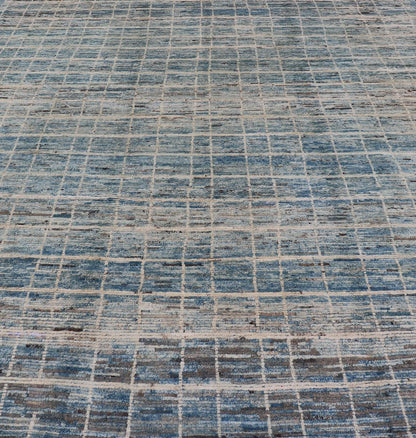 Modern Moroccan Rug by Keivan Woven Arts in Variegated Blue. Keivan Woven Arts rug AFG - 30606, country of origin / type: Afghanistan /Modern Casual. Measures: 9'6 x 11'8. This modern design and modern colored piled rug it a perfect option for mode... - Keivan Woven ArtsAFG - 30606 - 13984Rug