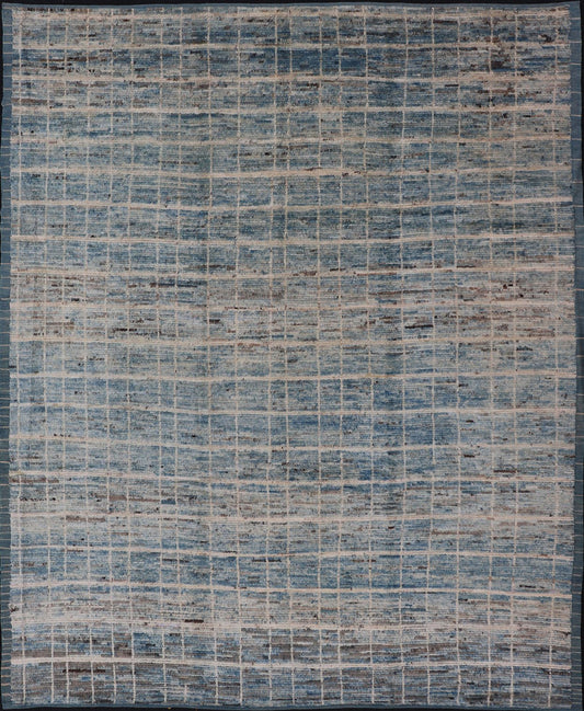 Modern Moroccan Rug by Keivan Woven Arts in Variegated Blue. Keivan Woven Arts rug AFG - 30606, country of origin / type: Afghanistan /Modern Casual. Measures: 9'6 x 11'8. This modern design and modern colored piled rug it a perfect option for mode... - Keivan Woven ArtsAFG - 30606 - 13984Rug