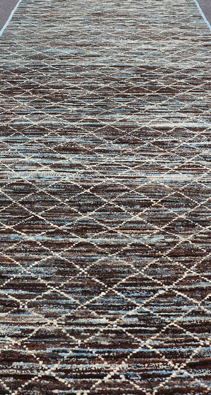 Modern Afghanistan Runner in Neutral Tones with Subdued Design Blue and Brown tone rug with Moroccan free - flowing tribal design, Keivan Woven Arts / rug AFG - 30667, country of origin / type: Afghanistan The subdued design of this piled ru... - Keivan Woven ArtsAFG - 30667 - 15685Rug