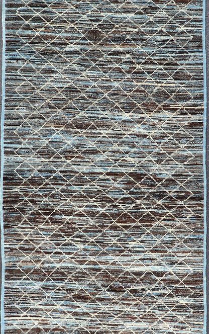 Modern Afghanistan Runner in Neutral Tones with Subdued Design Blue and Brown tone rug with Moroccan free - flowing tribal design, Keivan Woven Arts / rug AFG - 30667, country of origin / type: Afghanistan The subdued design of this piled ru... - Keivan Woven ArtsAFG - 30667 - 15685Rug