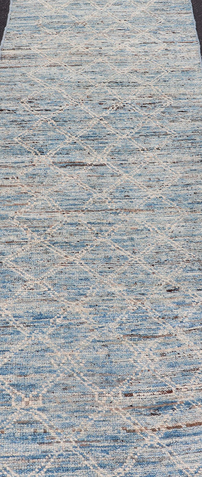Modern Rug with Traditional Design in Cream and Sky Blue Color Cream and sky blue variegated tribal design modern rug, rug AFG - 33328, country of origin / type: Afghanistan / Modern, condition: new. Kwa rugs This brand new rug features a A... - Keivan Woven ArtsAFG - 30725 - 15591Rug