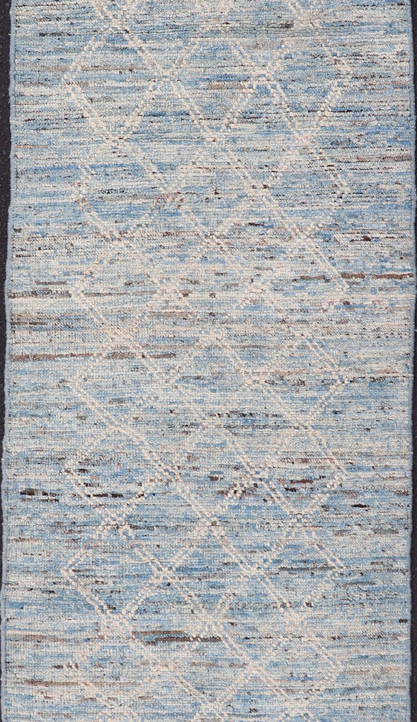 Modern Rug with Traditional Design in Cream and Sky Blue Color Cream and sky blue variegated tribal design modern rug, rug AFG - 33328, country of origin / type: Afghanistan / Modern, condition: new. Kwa rugs This brand new rug features a A... - Keivan Woven ArtsAFG - 30725 - 15591Rug