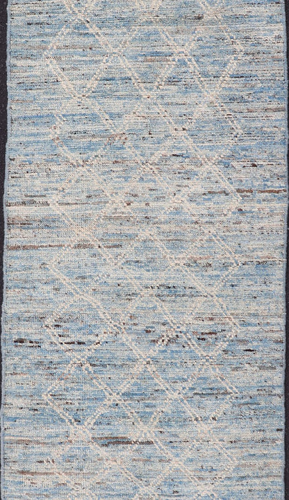 Modern Rug with Traditional Design in Cream and Sky Blue Color Cream and sky blue variegated tribal design modern rug, rug AFG - 33328, country of origin / type: Afghanistan / Modern, condition: new. Kwa rugs This brand new rug features a A... - Keivan Woven ArtsAFG - 30725 - 15591Rug