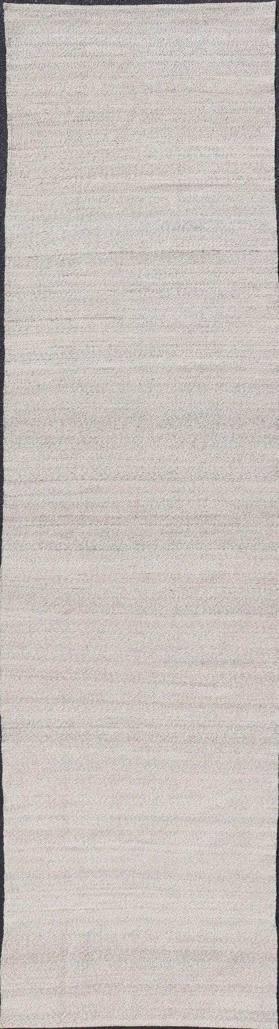 Modern Afghan Kilim in Variegated Shades of Cream and Light Gray Flat - weave Kilim runner in shades of grey and cream, rug AFG - 31757, country of origin / type: Afghanistan / Kilim This muted piece features an all - over design that evokes ca... - Keivan Woven ArtsAFG - 31757 - 13990Rug