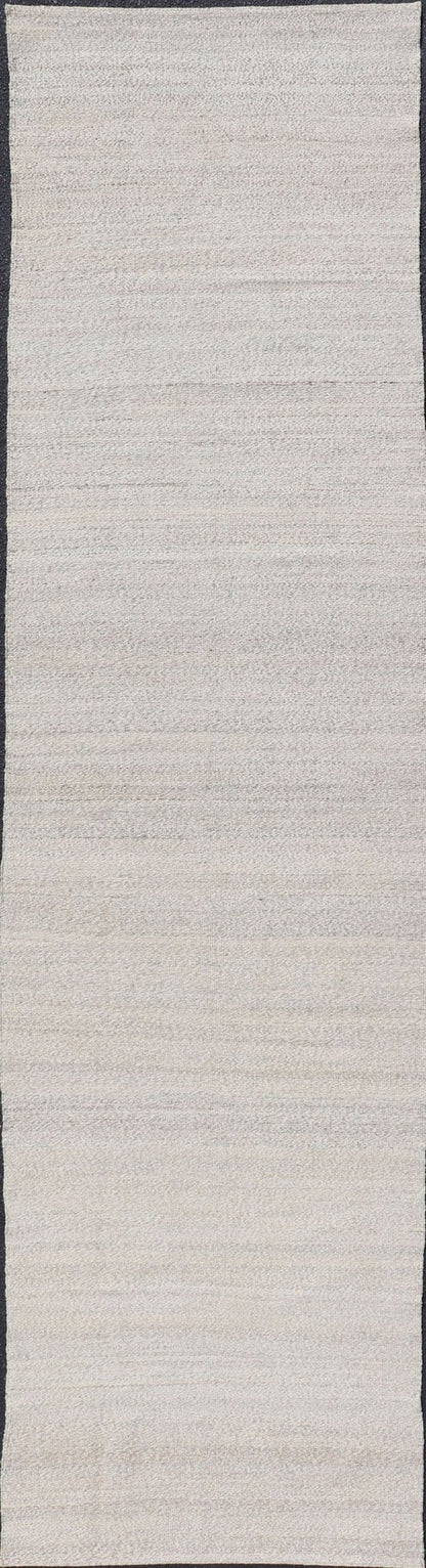 Modern Afghan Kilim in Variegated Shades of Cream and Light Gray Flat - weave Kilim runner in shades of grey and cream, rug AFG - 31757, country of origin / type: Afghanistan / Kilim This muted piece features an all - over design that evokes ca... - Keivan Woven ArtsAFG - 31757 - 13990Rug