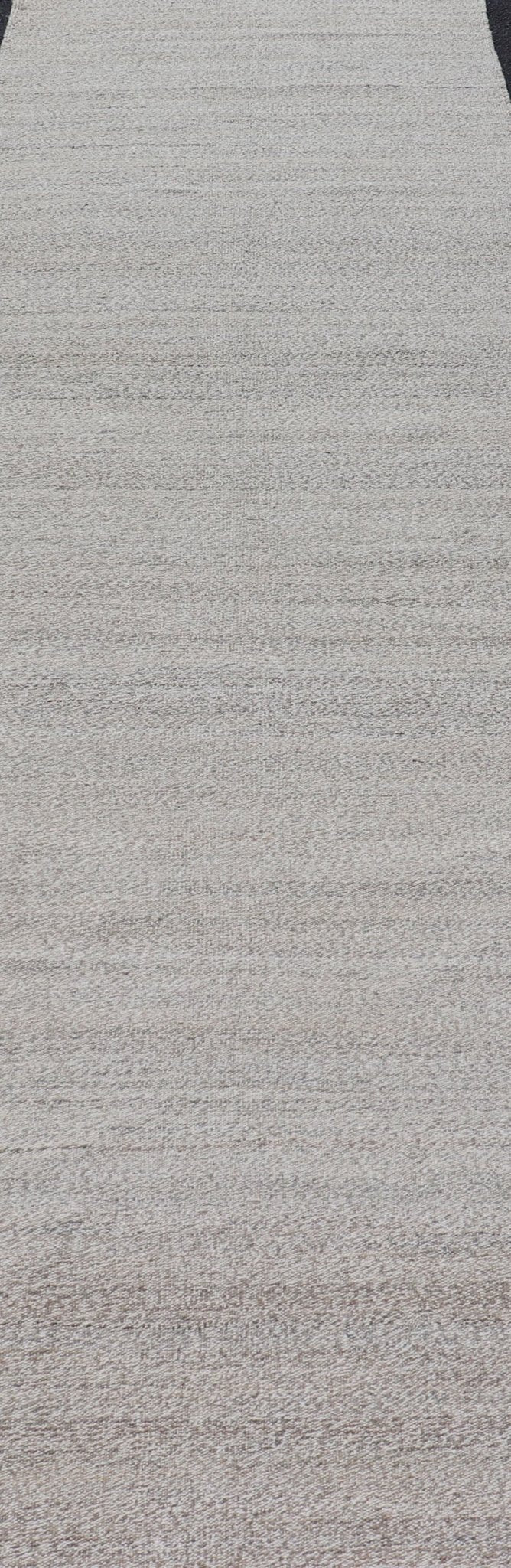 Modern Afghan Kilim in Variegated Shades of Cream and Light Gray Flat - weave Kilim runner in shades of grey and cream, rug AFG - 31757, country of origin / type: Afghanistan / Kilim This muted piece features an all - over design that evokes ca... - Keivan Woven ArtsAFG - 31757 - 13990Rug