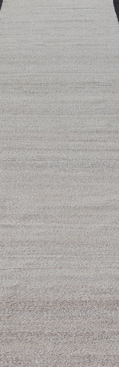 Modern Afghan Kilim in Variegated Shades of Cream and Light Gray Flat - weave Kilim runner in shades of grey and cream, rug AFG - 31757, country of origin / type: Afghanistan / Kilim This muted piece features an all - over design that evokes ca... - Keivan Woven ArtsAFG - 31757 - 13990Rug