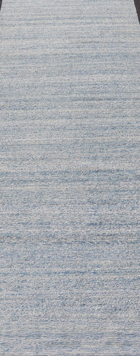 Modern Afghan Kilim Runner in Variegated Shades of Cream and Blue. Flat - weave Kilim rug with all - over in shades of cream and blue, Keivan Woven Arts/rug/ AFG - 31760, country of origin / type: Afghanistan / Kilim This minimalist piece evoke... - Keivan Woven ArtsAFG - 31760 - 13994Rug