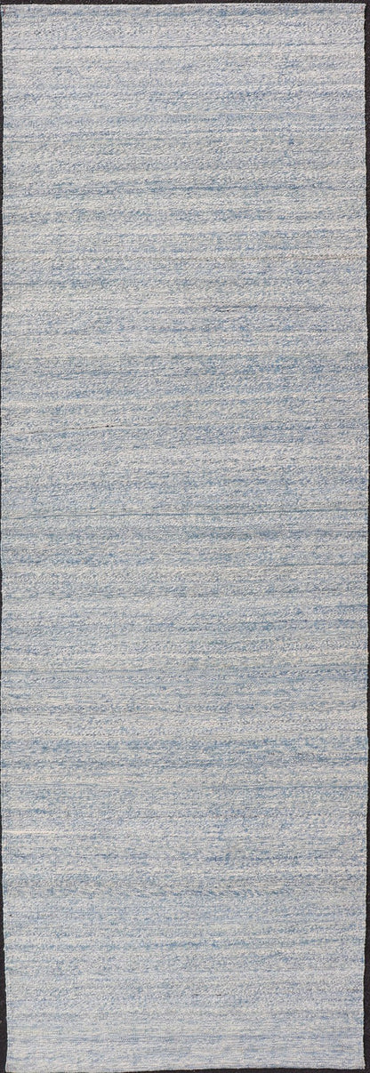 Modern Afghan Kilim Runner in Variegated Shades of Cream and Blue. Flat - weave Kilim rug with all - over in shades of cream and blue, Keivan Woven Arts/rug/ AFG - 31760, country of origin / type: Afghanistan / Kilim This minimalist piece evoke... - Keivan Woven ArtsAFG - 31760 - 13994Rug