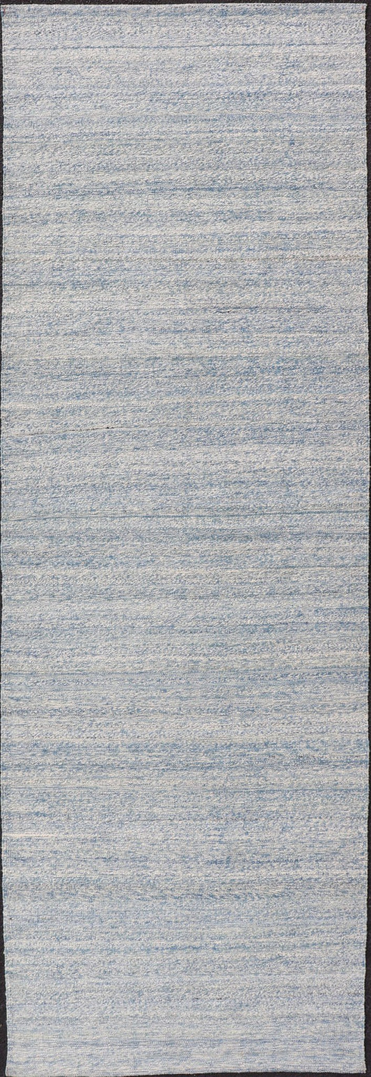 Modern Afghan Kilim Runner in Variegated Shades of Cream and Blue. Flat - weave Kilim rug with all - over in shades of cream and blue, Keivan Woven Arts/rug/ AFG - 31760, country of origin / type: Afghanistan / Kilim This minimalist piece evoke... - Keivan Woven ArtsAFG - 31760 - 13994Rug