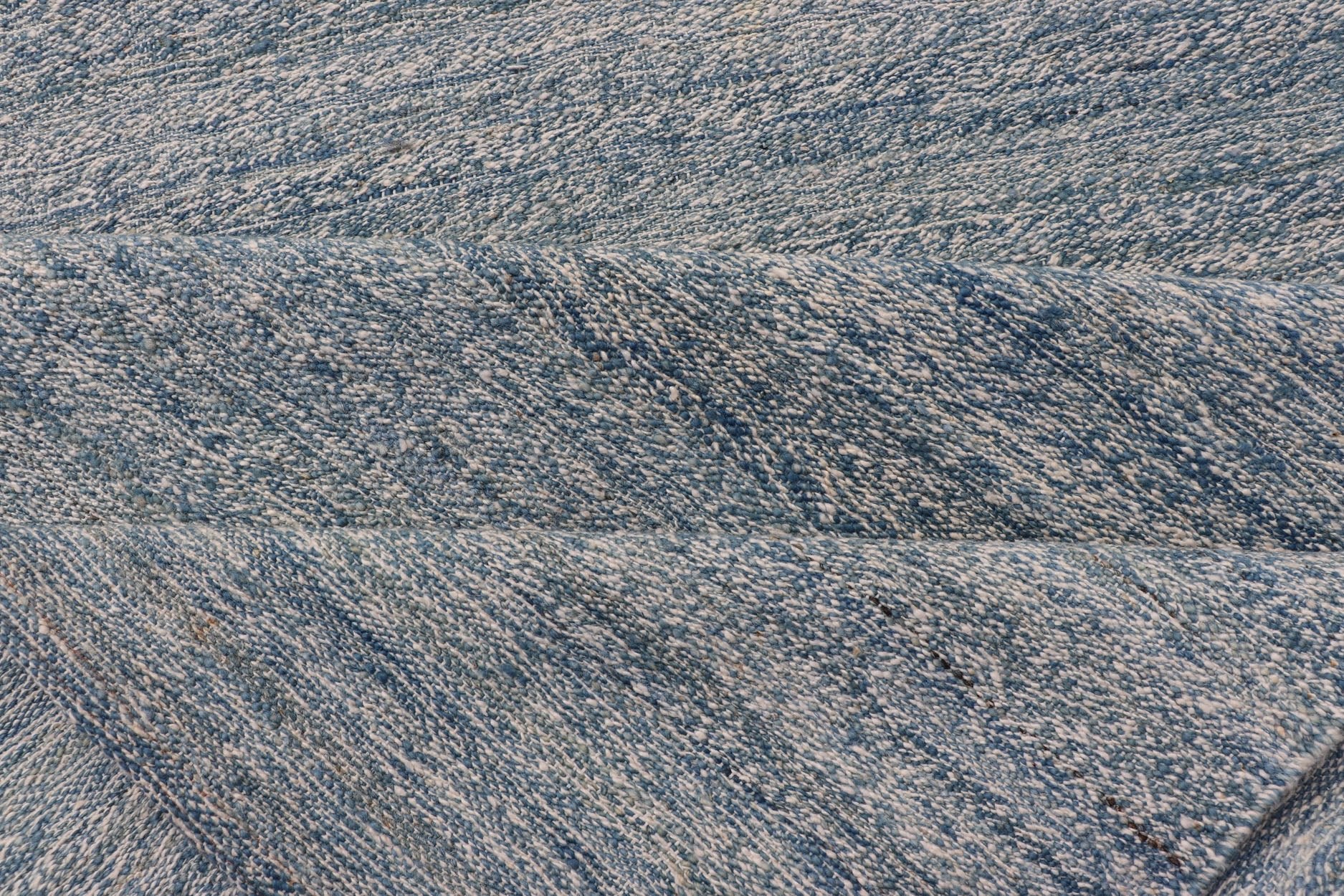 Modern Afghan Kilim Runner in Variegated Shades of Cream and Blue. Flat - weave Kilim rug with all - over in shades of cream and blue, Keivan Woven Arts/rug/ AFG - 31760, country of origin / type: Afghanistan / Kilim This minimalist piece evoke... - Keivan Woven ArtsAFG - 31760 - 13994Rug