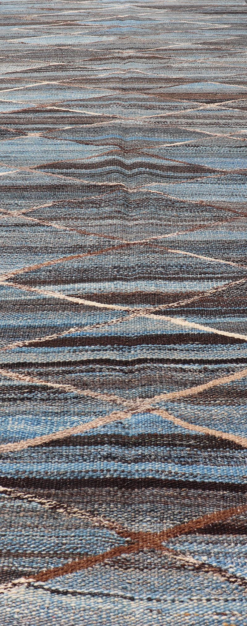 Modern Hand - Woven Flatweave Kilim in Wool with Sub - Geometric Diamond Design. Modern Kilim Rug, Keivan Woven Arts / rug AFG - 31781, country of origin / type: Afghanistan / Kilim, circa Early - 21th Century. Measures: 3'2 x 12'8. This flat - weave kili... - Keivan Woven ArtsAFG - 31781 - 19742Rug