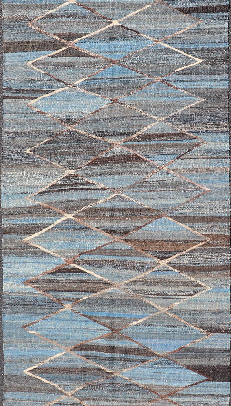 Modern Hand - Woven Flatweave Kilim in Wool with Sub - Geometric Diamond Design. Modern Kilim Rug, Keivan Woven Arts / rug AFG - 31781, country of origin / type: Afghanistan / Kilim, circa Early - 21th Century. Measures: 3'2 x 12'8. This flat - weave kili... - Keivan Woven ArtsAFG - 31781 - 19742Rug