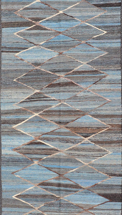 Modern Hand - Woven Flatweave Kilim in Wool with Sub - Geometric Diamond Design. Modern Kilim Rug, Keivan Woven Arts / rug AFG - 31781, country of origin / type: Afghanistan / Kilim, circa Early - 21th Century. Measures: 3'2 x 12'8. This flat - weave kili... - Keivan Woven ArtsAFG - 31781 - 19742Rug