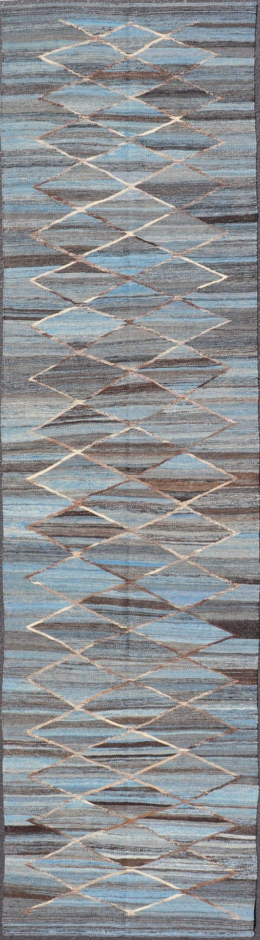 Modern Hand - Woven Flatweave Kilim in Wool with Sub - Geometric Diamond Design. Modern Kilim Rug, Keivan Woven Arts / rug AFG - 31781, country of origin / type: Afghanistan / Kilim, circa Early - 21th Century. Measures: 3'2 x 12'8. This flat - weave kili... - Keivan Woven ArtsAFG - 31781 - 19742