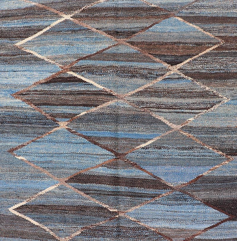 Modern Hand - Woven Flatweave Kilim in Wool with Sub - Geometric Diamond Design. Modern Kilim Rug, Keivan Woven Arts / rug AFG - 31781, country of origin / type: Afghanistan / Kilim, circa Early - 21th Century. Measures: 3'2 x 12'8. This flat - weave kili... - Keivan Woven ArtsAFG - 31781 - 19742Rug