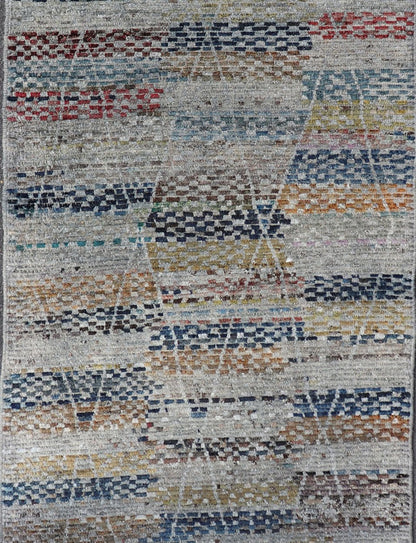 Multi Colored Diamond Afghan Modern Casual Gallery Rug Geometric Design Modern and casual Gallery Runner Neutrals, charcoal, gray, red, blue and brown diamond Afghan Modern Kilim Geometric design. Keivan Woven Arts / Rug AFG - 31832, country of or... - Keivan Woven ArtsAFG - 31832 - 15697Rug