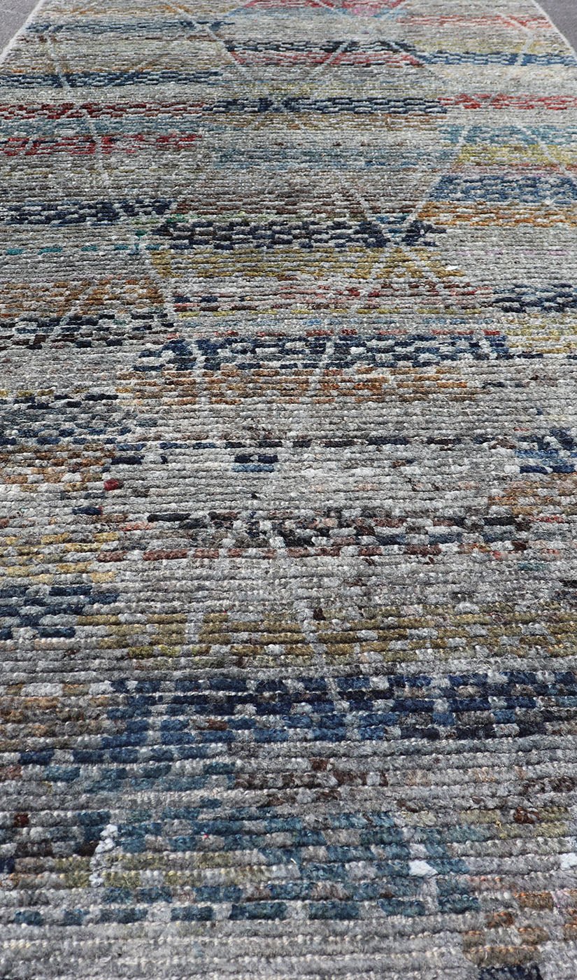 Multi Colored Diamond Afghan Modern Casual Gallery Rug Geometric Design Modern and casual Gallery Runner Neutrals, charcoal, gray, red, blue and brown diamond Afghan Modern Kilim Geometric design. Keivan Woven Arts / Rug AFG - 31832, country of or... - Keivan Woven ArtsAFG - 31832 - 15697Rug