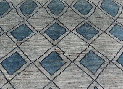 Modern Casual Design Tribal Rug with Diamond Pattern in Green, Blue, and Brown Blue, green, andbrown rug with modern casual design and natural wool, Keivan Woven Arts / rug AFG - 31855, country of origin / type: Afghanistan / Modern This cl... - Keivan Woven ArtsAFG - 31855 - 15911Rug