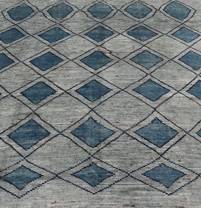 Modern Casual Design Tribal Rug with Diamond Pattern in Green, Blue, and Brown Blue, green, andbrown rug with modern casual design and natural wool, Keivan Woven Arts / rug AFG - 31855, country of origin / type: Afghanistan / Modern This cl... - Keivan Woven ArtsAFG - 31855 - 15911Rug