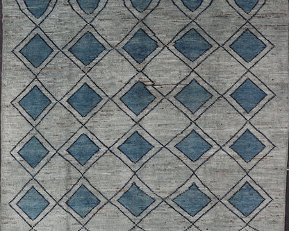 Modern Casual Design Tribal Rug with Diamond Pattern in Green, Blue, and Brown Blue, green, andbrown rug with modern casual design and natural wool, Keivan Woven Arts / rug AFG - 31855, country of origin / type: Afghanistan / Modern This cl... - Keivan Woven ArtsAFG - 31855 - 15911Rug