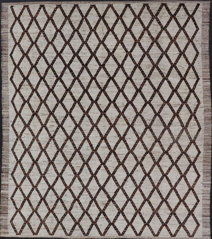 Tribal Moroccan with Intricate Diamond Pattern in White and Earth Tones Cream andbrown rug with modern casual design and natural wool, Keivan Woven Arts rug AFG - 33316, country of origin / type: Afghanistan / Modern, This classic Moroccan ... - Keivan Woven ArtsAFG - 31873 - 15701Rug