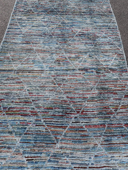 Colorful Moroccan Style Gallery Runner in Diamond and Modern Design. Modern and casual Gallery in Moroccan Style with fine wool. Colors include blue, green, red, gray, and yellow. Modern diamond design, Afghan Modern Kilim, Geometric design. Rug... - Keivan Woven ArtsAFG - 31924 - 13998Rug