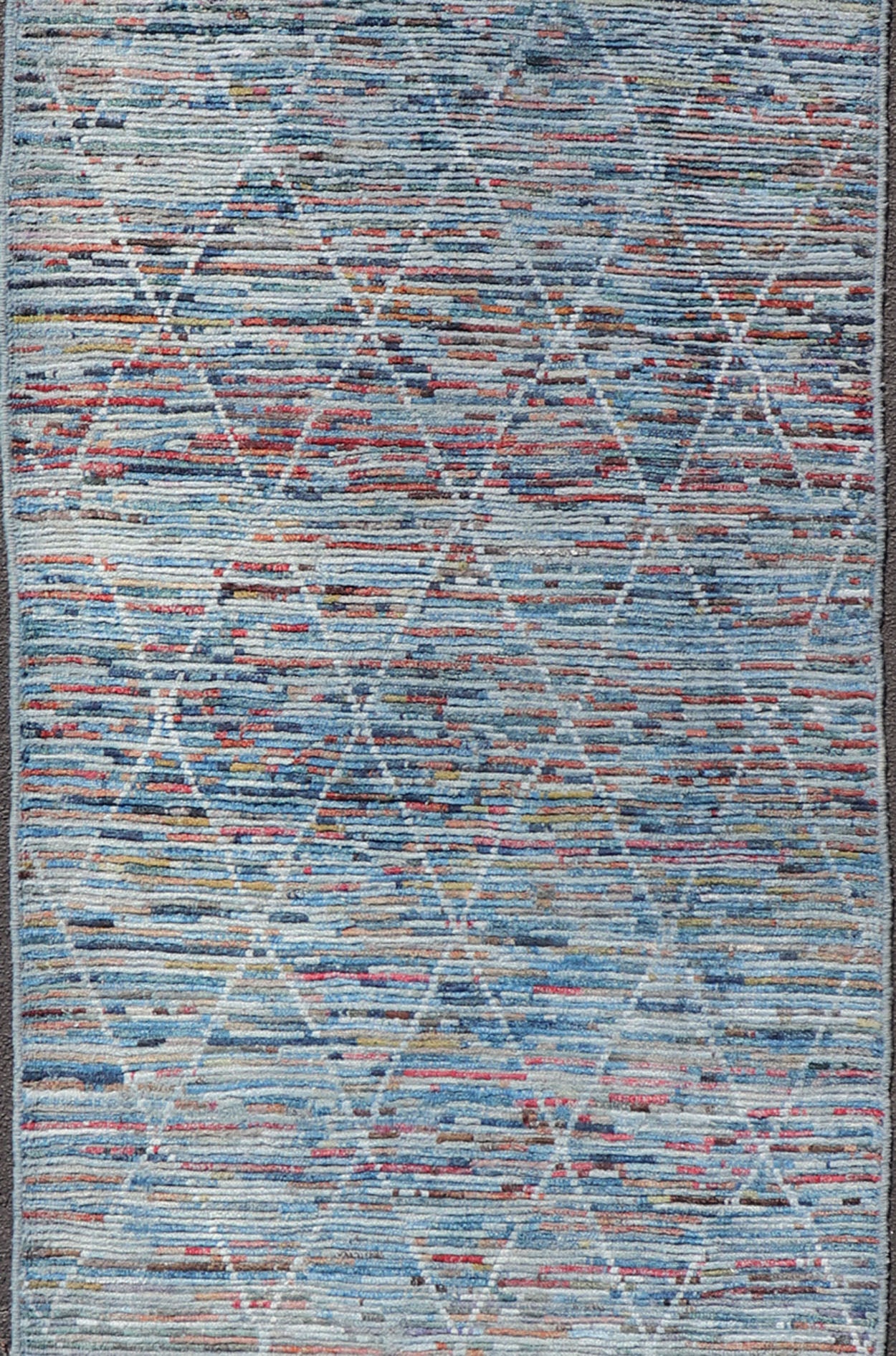 Colorful Moroccan Style Gallery Runner in Diamond and Modern Design. Modern and casual Gallery in Moroccan Style with fine wool. Colors include blue, green, red, gray, and yellow. Modern diamond design, Afghan Modern Kilim, Geometric design. Rug... - Keivan Woven ArtsAFG - 31924 - 13998Rug