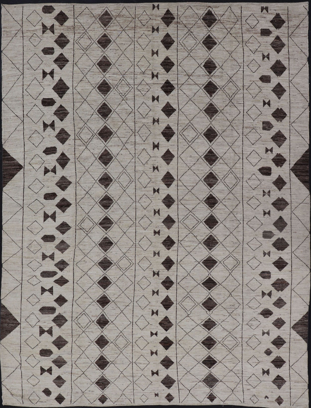 Casual Modern Design Moroccan Rug in bold Brown motifs and White/Ivory Tones. Brown, white/Ivory and Neutral tone rug with casual modern design, rug AFG - 31931 , country of origin / type: Afghanistan / Moroccan tribal, modern casual The unique... - Keivan Woven ArtsAFG - 31931 - 15711Rug