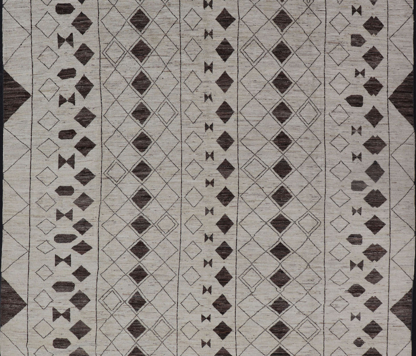 Casual Modern Design Moroccan Rug in bold Brown motifs and White/Ivory Tones. Brown, white/Ivory and Neutral tone rug with casual modern design, rug AFG - 31931 , country of origin / type: Afghanistan / Moroccan tribal, modern casual The unique... - Keivan Woven ArtsAFG - 31931 - 15711Rug