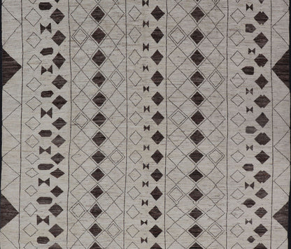 Casual Modern Design Moroccan Rug in bold Brown motifs and White/Ivory Tones. Brown, white/Ivory and Neutral tone rug with casual modern design, rug AFG - 31931 , country of origin / type: Afghanistan / Moroccan tribal, modern casual The unique... - Keivan Woven ArtsAFG - 31931 - 15711Rug