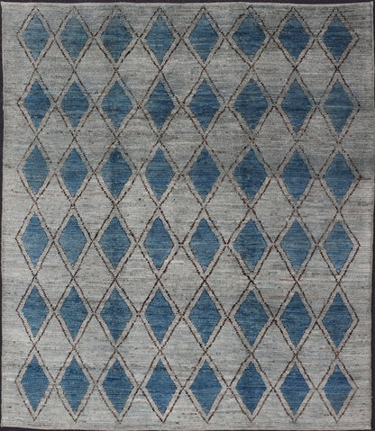 Modern Casual Design Tribal Rug with Diamond Pattern in Gray, Blue, and Brown. blue, gray, andbrown rug with modern casual design and natural wool, rug AFG - 31952, country of origin / type: Afghanistan / Modern, This classic natured Moroccan ... - Keivan Woven ArtsAFG - 31952 - 15917Rug