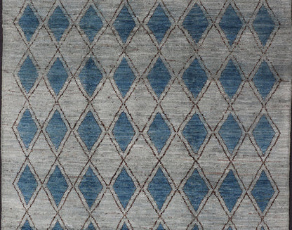 Modern Casual Design Tribal Rug with Diamond Pattern in Gray, Blue, and Brown. blue, gray, andbrown rug with modern casual design and natural wool, rug AFG - 31952, country of origin / type: Afghanistan / Modern, This classic natured Moroccan ... - Keivan Woven ArtsAFG - 31952 - 15917Rug