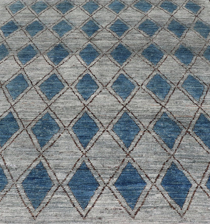 Modern Casual Design Tribal Rug with Diamond Pattern in Gray, Blue, and Brown. blue, gray, andbrown rug with modern casual design and natural wool, rug AFG - 31952, country of origin / type: Afghanistan / Modern, This classic natured Moroccan ... - Keivan Woven ArtsAFG - 31952 - 15917Rug