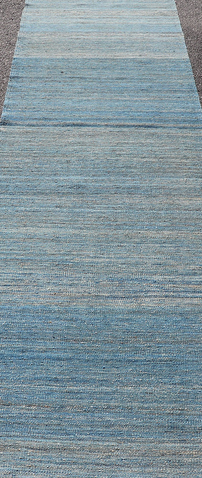 Flat - Weave Runner in Modern Design in Shades of Blue, Green and Gray Flat - weave Kilim runner with Minimalist modern design in shades of blue, Green and Taupe, rug AFG - 31974, country of origin / type: Afghanistan / Kilim This modern design... - Keivan Woven ArtsAFG - 31974 - 14002Rug