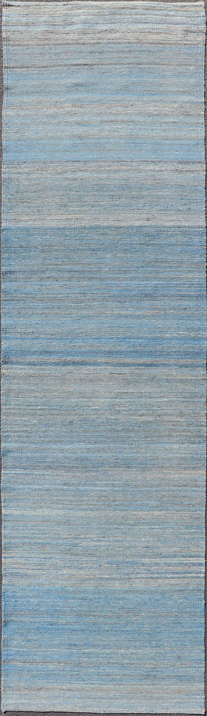 Flat - Weave Runner in Modern Design in Shades of Blue, Green and Gray Flat - weave Kilim runner with Minimalist modern design in shades of blue, Green and Taupe, rug AFG - 31974, country of origin / type: Afghanistan / Kilim This modern design... - Keivan Woven ArtsAFG - 31974 - 14002Rug