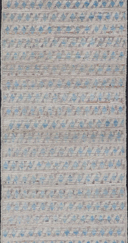 Gray, Cream and Blue Casual Tribal Design Runner in Modern Modern piled rug with all - over tribal design in blue, rug AFG - 32073, country of origin / type: Afghanistan / Piled, condition: new This brand new rug features a modern tribal all - ... - Keivan Woven ArtsAFG - 32073 - 14006Rug