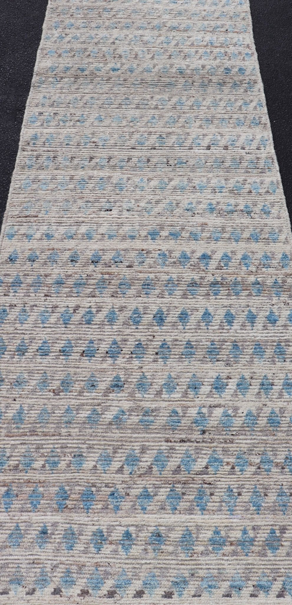 Gray, Cream and Blue Casual Tribal Design Runner in Modern Modern piled rug with all - over tribal design in blue, rug AFG - 32073, country of origin / type: Afghanistan / Piled, condition: new This brand new rug features a modern tribal all - ... - Keivan Woven ArtsAFG - 32073 - 14006Rug