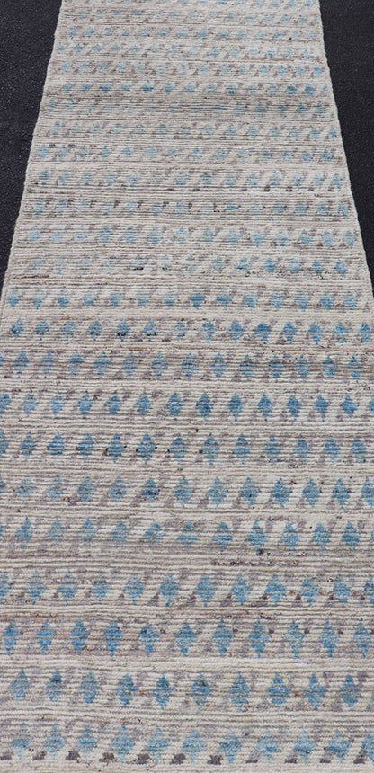 Gray, Cream and Blue Casual Tribal Design Runner in Modern Modern piled rug with all - over tribal design in blue, rug AFG - 32073, country of origin / type: Afghanistan / Piled, condition: new This brand new rug features a modern tribal all - ... - Keivan Woven ArtsAFG - 32073 - 14006Rug