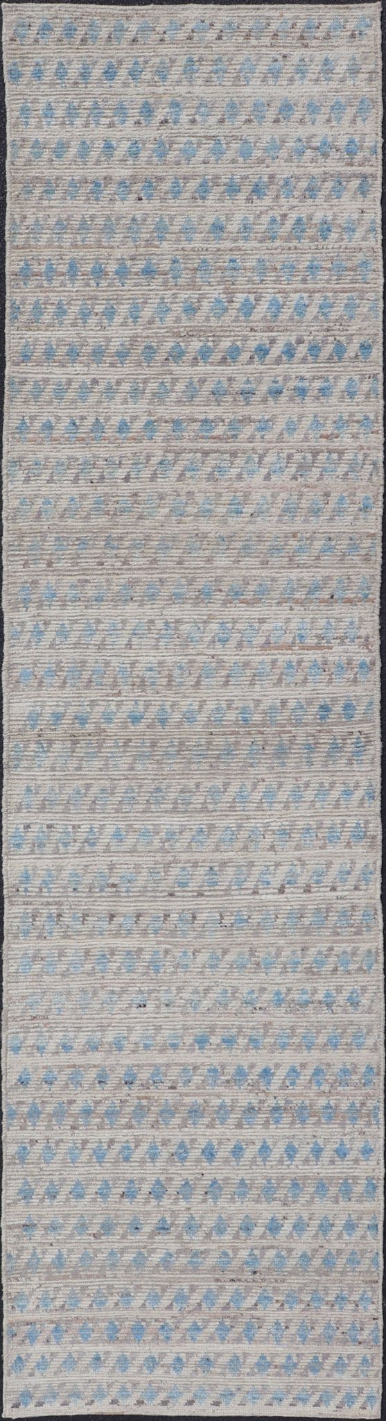 Gray, Cream and Blue Casual Tribal Design Runner in Modern Modern piled rug with all - over tribal design in blue, rug AFG - 32073, country of origin / type: Afghanistan / Piled, condition: new This brand new rug features a modern tribal all - ... - Keivan Woven ArtsAFG - 32073 - 14006Rug