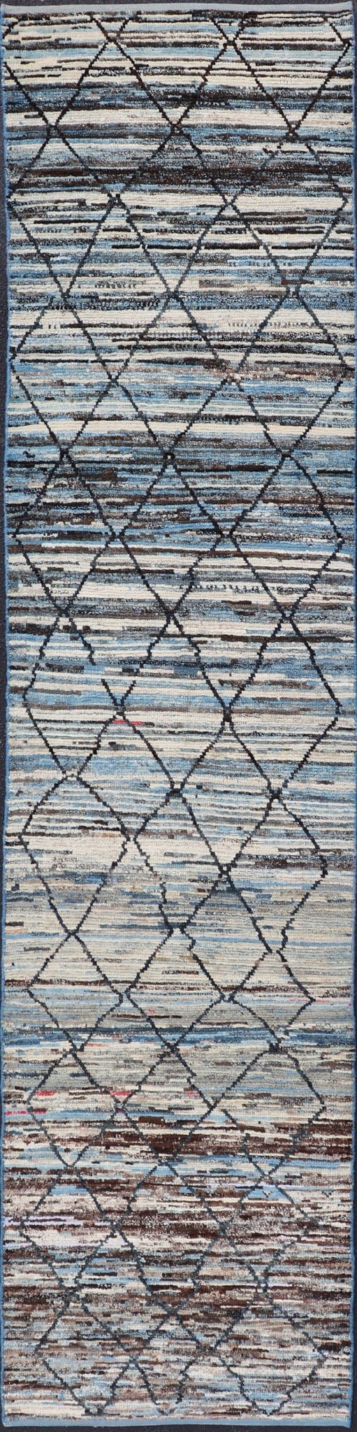 Blue, Charcoal, Gray and Brown Diamond Afghan Modern Geometric Design Modern and casual runner rug. Neutrals, charcoal, gray, blue and brown diamond Afghan Modern Geometric design. Rug AFG - 32075, country of origin / type: Afghanistan / Piled ... - Keivan Woven ArtsAFG - 32075 - 14010