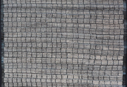 Modern Rug by Keivan Woven Arts in Steel Blue and White Tones with Hi - Low Design. Keivan Woven Arts / rug AFG - 32120, country of origin / type: Afghanistan / Kilim. Modern Rug, Modern Design, Modern Casual, Casual design. Measures: 9'5 x 11'8. The... - Keivan Woven ArtsAFG - 32120 - 15715Rug