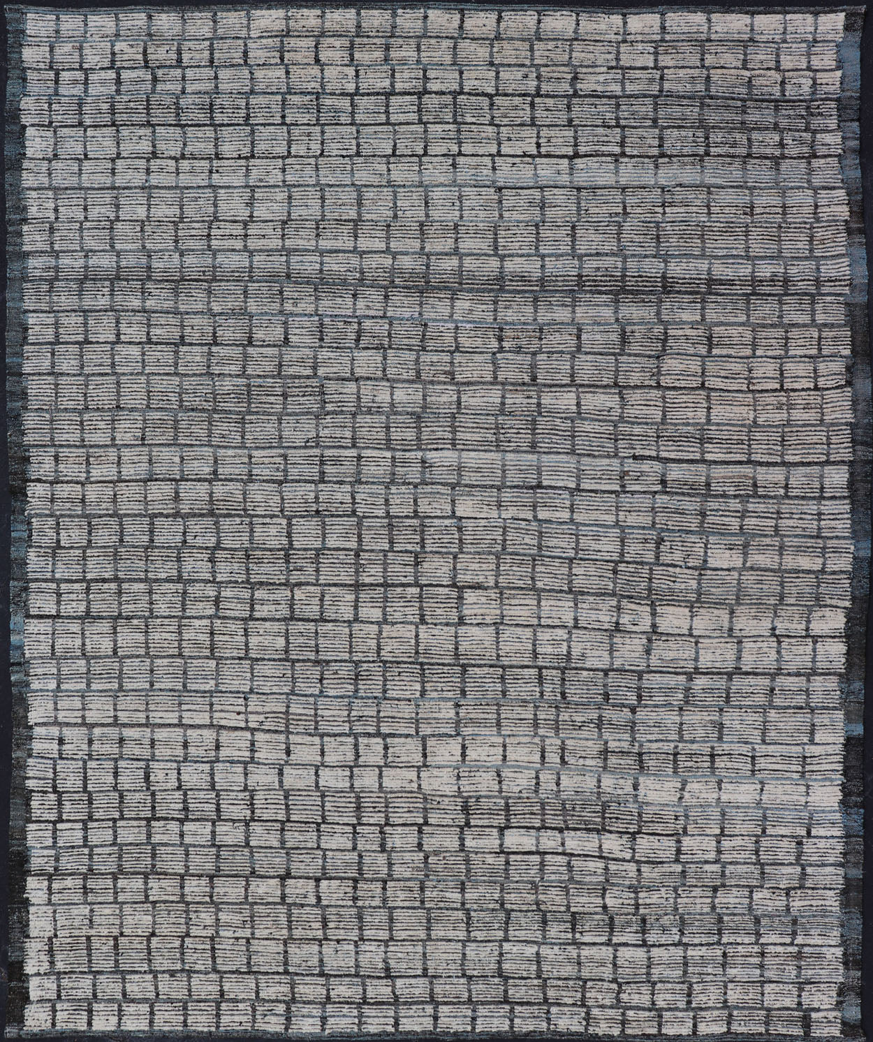 Modern Rug by Keivan Woven Arts in Steel Blue and White Tones with Hi - Low Design. Keivan Woven Arts / rug AFG - 32120, country of origin / type: Afghanistan / Kilim. Modern Rug, Modern Design, Modern Casual, Casual design. Measures: 9'5 x 11'8. The... - Keivan Woven ArtsAFG - 32120 - 15715Rug