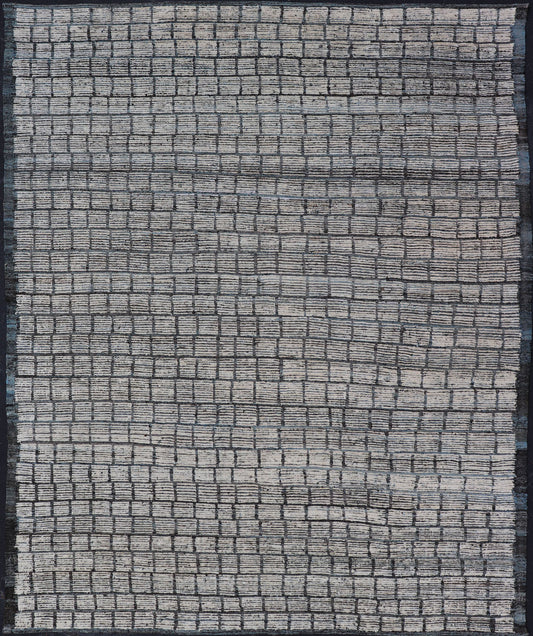 Modern Rug by Keivan Woven Arts in Steel Blue and White Tones with Hi - Low Design. Keivan Woven Arts / rug AFG - 32120, country of origin / type: Afghanistan / Kilim. Modern Rug, Modern Design, Modern Casual, Casual design. Measures: 9'5 x 11'8. The... - Keivan Woven ArtsAFG - 32120 - 15715Rug
