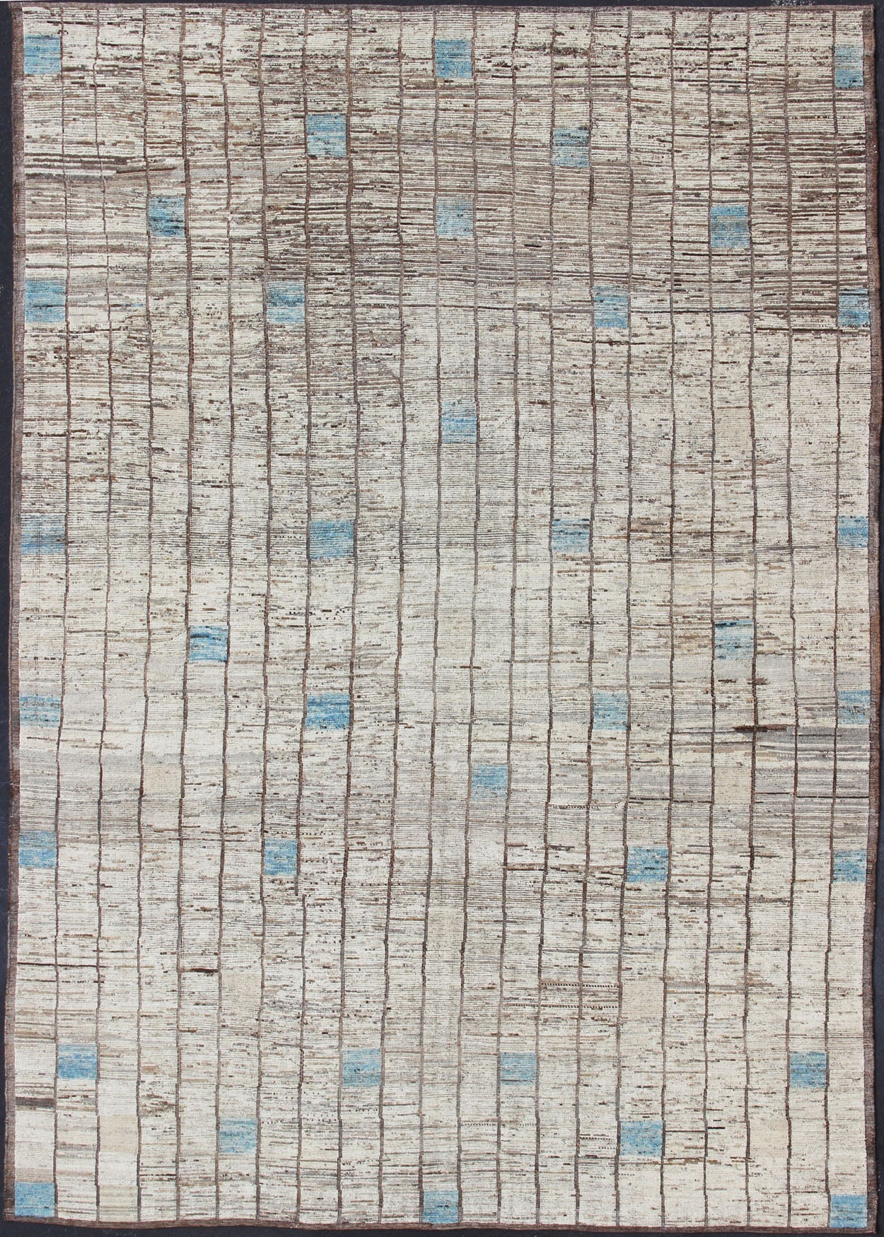 Modern Afghanistan Rug in Neutral Tones with Subdued Design With Pops of Blue Neutral tone rug with Moroccan free - flowing tribal design, rug AFG - 33303, country of origin / type: Afghanistan / Kilim. The subdued design of this rug makes it... - Keivan Woven ArtsAFG - 33303 - 13836Rug