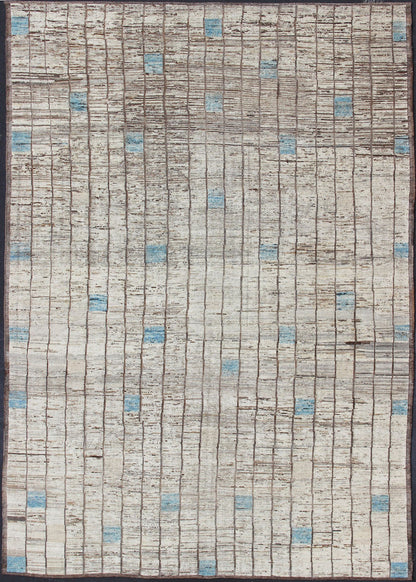 Modern Afghanistan Rug in Neutral Tones with Subdued Design With Pops of Blue Neutral tone rug with Moroccan free - flowing tribal design, rug AFG - 33303, country of origin / type: Afghanistan / Kilim. The subdued design of this rug makes it... - Keivan Woven ArtsAFG - 33303 - 13836Rug
