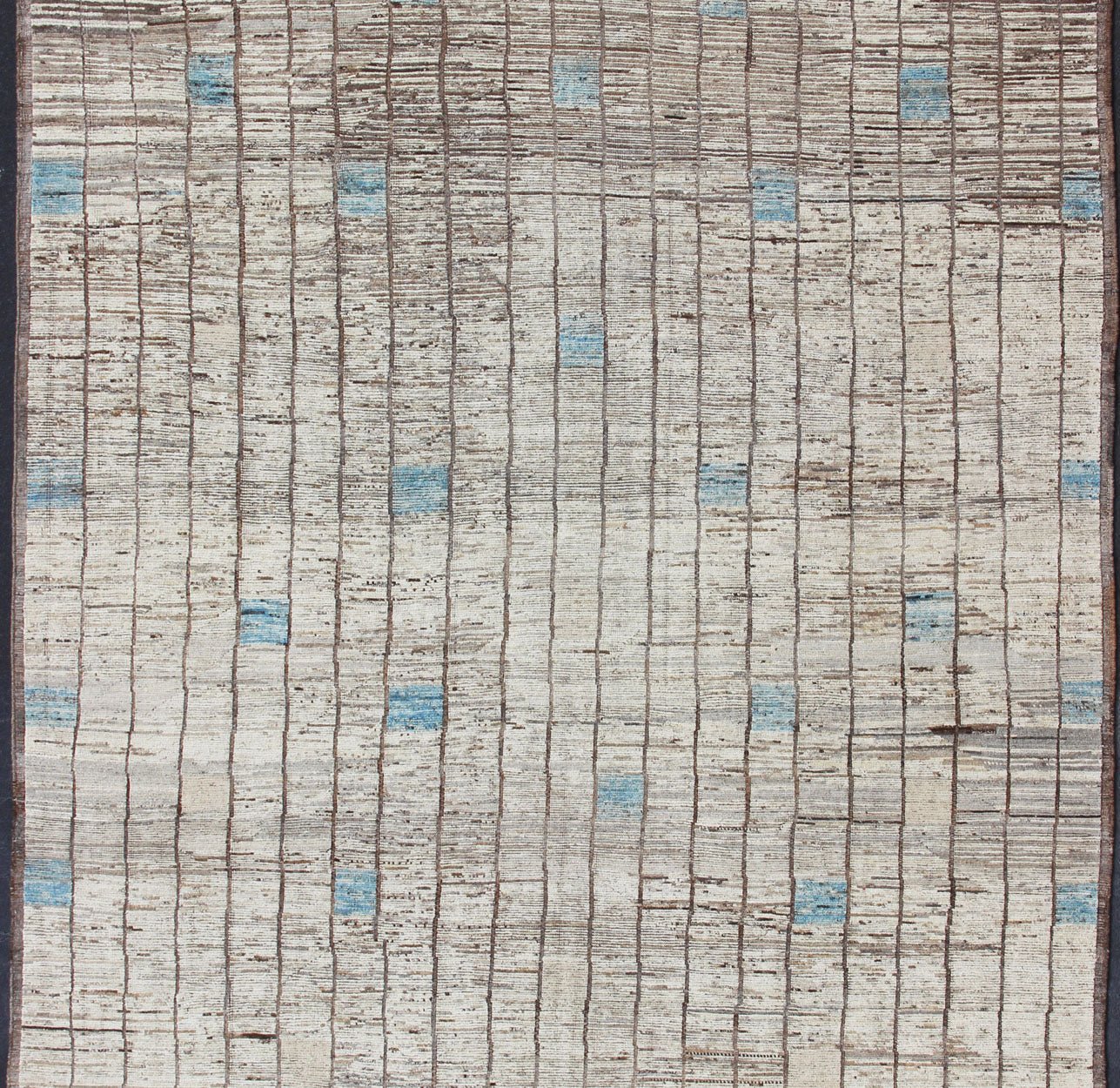 Modern Afghanistan Rug in Neutral Tones with Subdued Design With Pops of Blue Neutral tone rug with Moroccan free - flowing tribal design, rug AFG - 33303, country of origin / type: Afghanistan / Kilim. The subdued design of this rug makes it... - Keivan Woven ArtsAFG - 33303 - 13836Rug