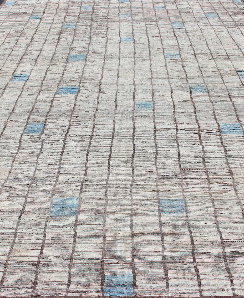 Modern Afghanistan Rug in Neutral Tones with Subdued Design With Pops of Blue Neutral tone rug with Moroccan free - flowing tribal design, rug AFG - 33303, country of origin / type: Afghanistan / Kilim. The subdued design of this rug makes it... - Keivan Woven ArtsAFG - 33303 - 13836Rug
