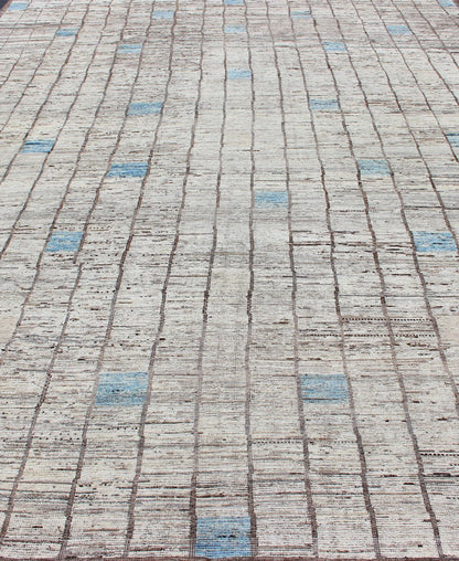 Modern Afghanistan Rug in Neutral Tones with Subdued Design With Pops of Blue Neutral tone rug with Moroccan free - flowing tribal design, rug AFG - 33303, country of origin / type: Afghanistan / Kilim. The subdued design of this rug makes it... - Keivan Woven ArtsAFG - 33303 - 13836Rug